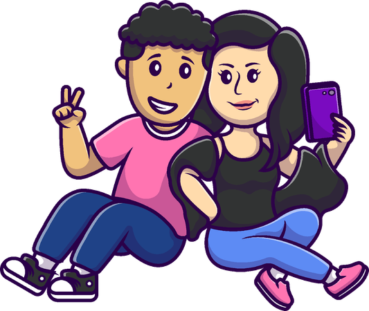 Girl And Boy Couple Selfie With Smartphone  Illustration