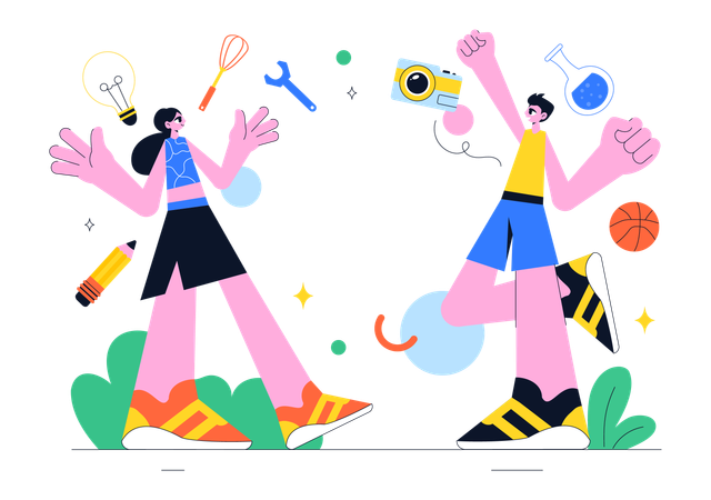 Girl and boy Demonstrating Skills  Illustration