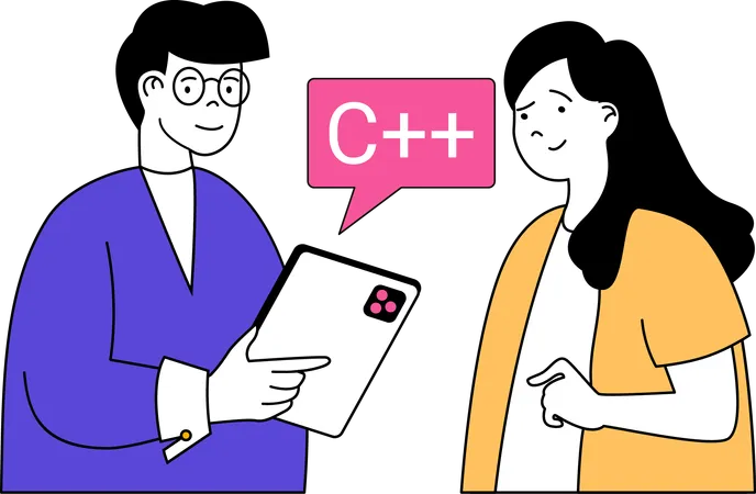 Girl and boy discuss about programming language  Illustration