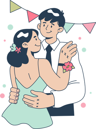Girl and boy doing couple dance in graduation party  イラスト