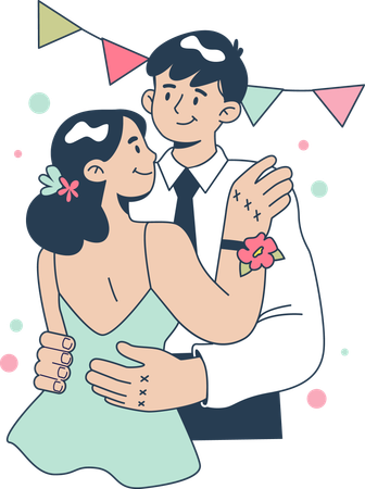 Girl and boy doing couple dance in graduation party  Illustration