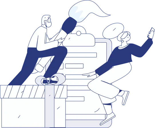 Girl and boy doing Customer Analysis  Illustration