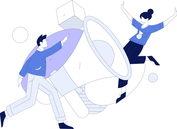 Girl and boy doing digital marketing  Illustration