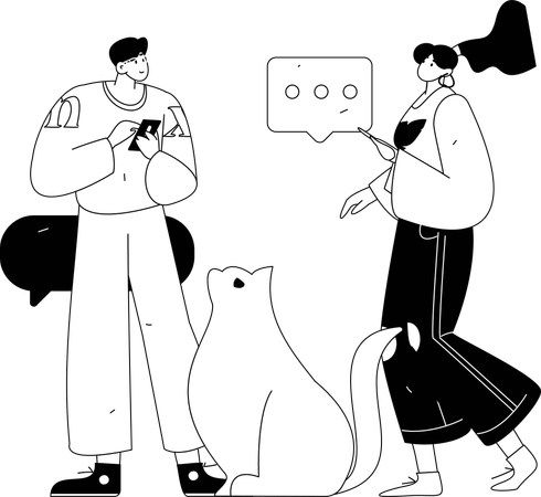 女の子と男の子がオンラインチャットをしている  イラスト