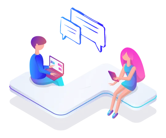 Girl and boy doing online chatting  Illustration