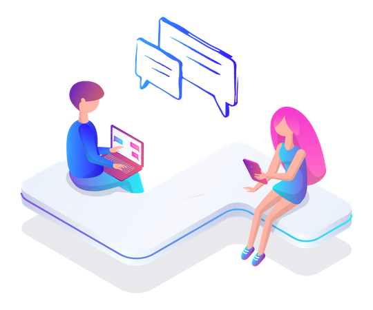 Girl and boy doing online chatting  Illustration