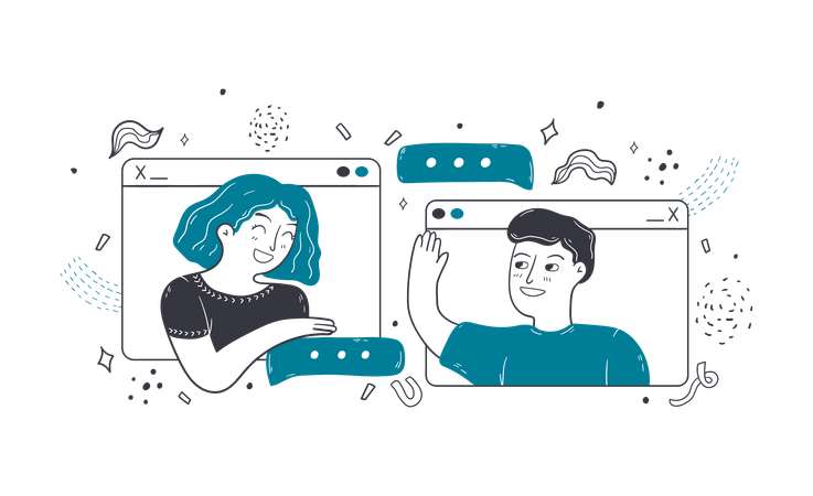 Girl and boy doing online video calling during pandemic  Illustration