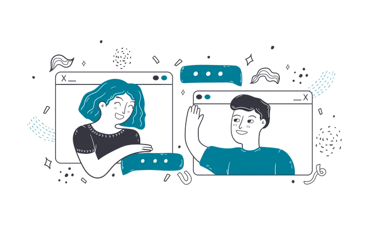 Girl and boy doing online video calling during pandemic  Illustration