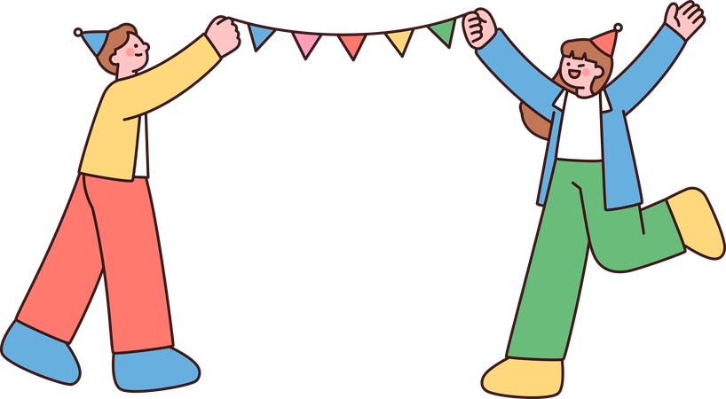 Girl and boy doing party decoration  Illustration