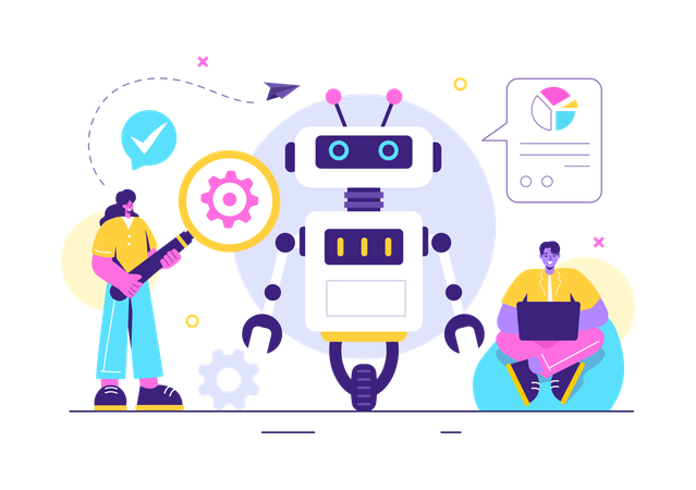 Girl and boy doing robot analysis  Illustration