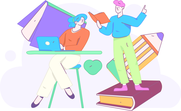 Girl and boy doing study  Illustration