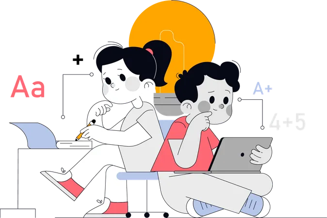 Girl and boy doing study  Illustration