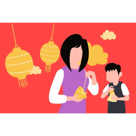 A Girl And A Boy Are Eating Snacks Illustration