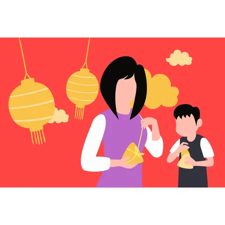 Girl and boy eating snacks  Illustration