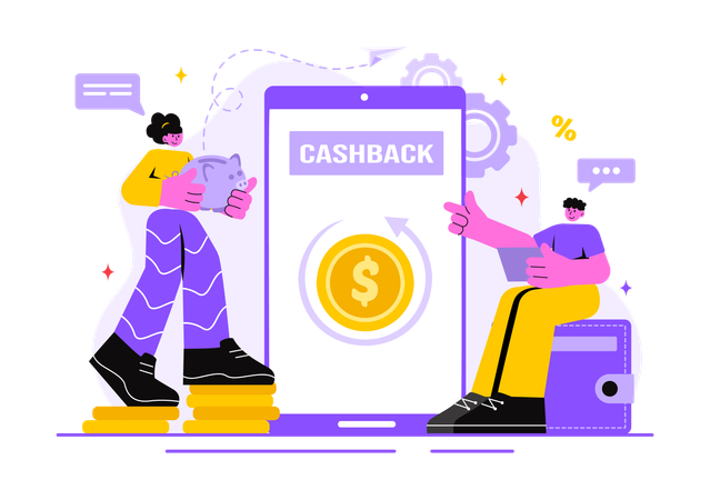 Girl and boy getting cashback  Illustration