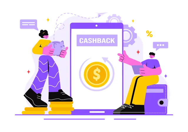 Girl and boy getting cashback  Illustration