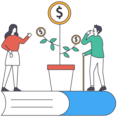 Girl and boy getting Finance eduction  Illustration