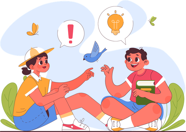 Girl and boy getting innovative idea  Illustration