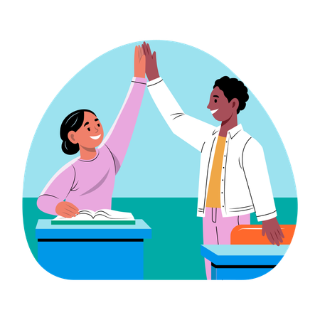 Girl and boy giving high five  Illustration