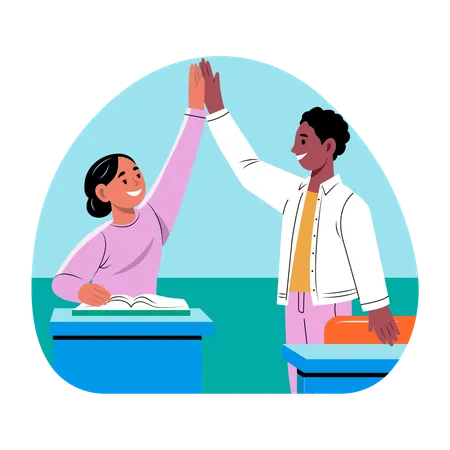 Girl and boy giving high five  Illustration