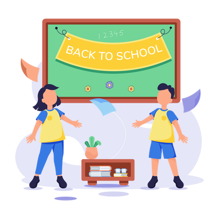 Girl and boy going to school  Illustration