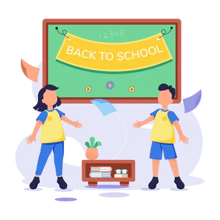 Girl and boy going to school  Illustration