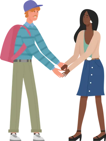 Girl and boy holding hands  Illustration
