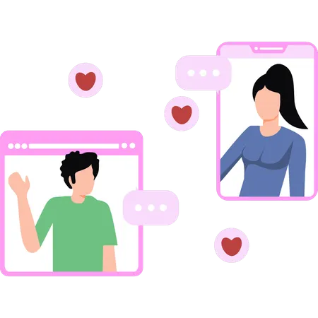 Girl and boy in relationship are talking online  Illustration