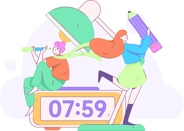 Girl and boy making study schedule  Illustration