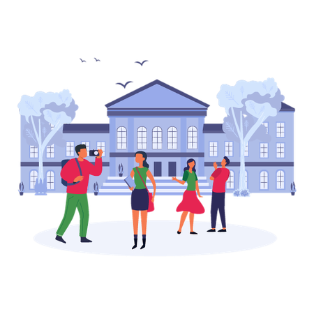 Girl and boy Navigating College Campus  Illustration