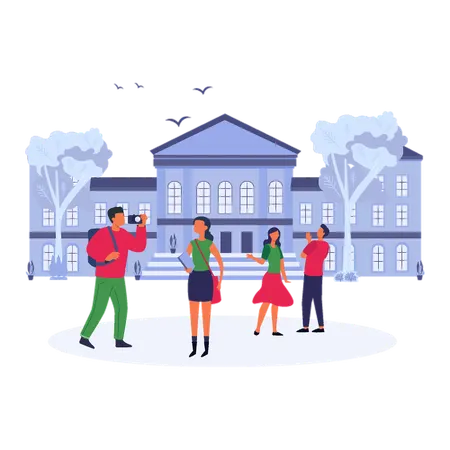 Girl and boy Navigating College Campus  Illustration