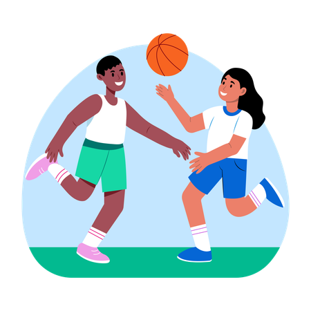 Girl and boy Playing basketball  Illustration