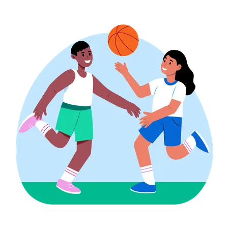 Girl and boy Playing basketball  Illustration
