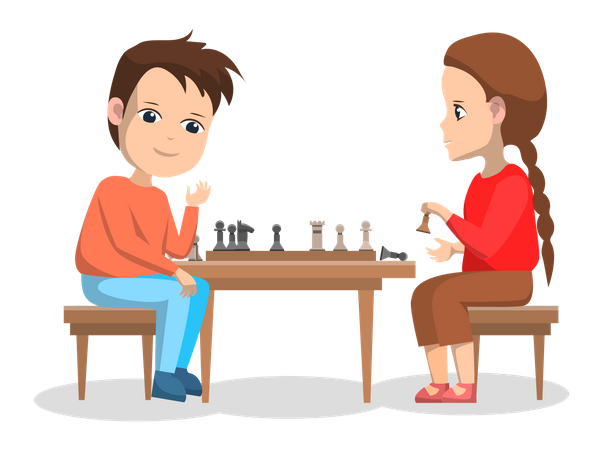 Girl and boy playing chess  Illustration