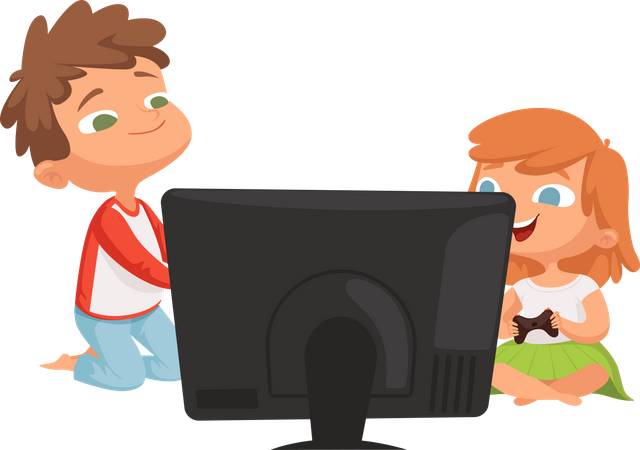 Girl and boy Playing Video Games Illustration