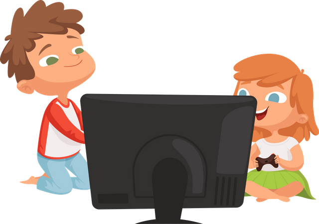 Girl and boy Playing Video Games  Illustration