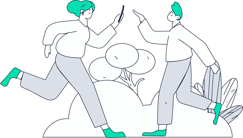 Girl and boy running for exercise  Illustration