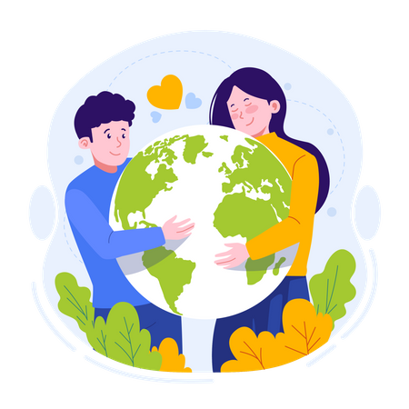 Girl and boy save planet  Illustration