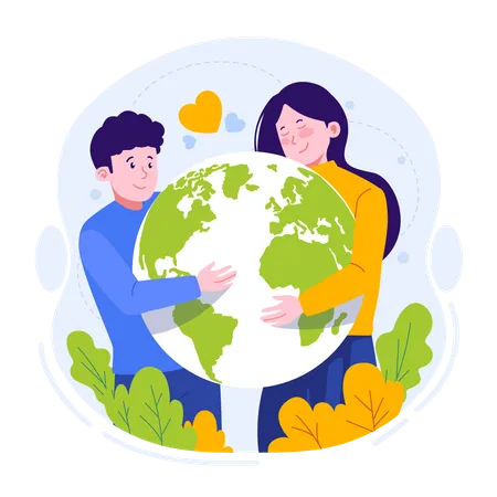 Girl and boy save planet  Illustration