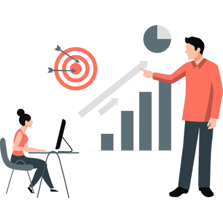 Girl and boy setting business target goal  Illustration