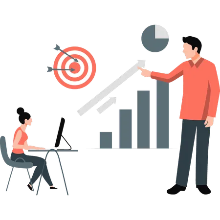 Girl and boy setting business target goal  Illustration