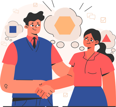 Girl and boy shaking hands  Illustration