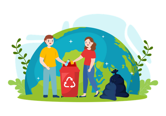 Girl and boy sorting garbage and disposal properly  Illustration