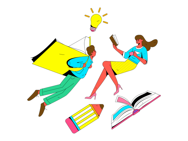 Girl and boy taking creative education  イラスト