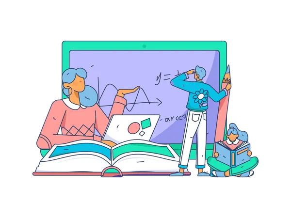 Girl and Boy taking Online graduation course  Illustration