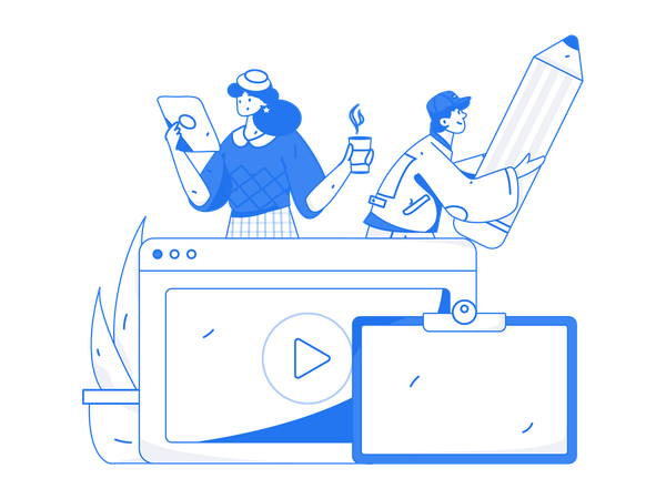 Girl and boy taking Online lecture  Illustration