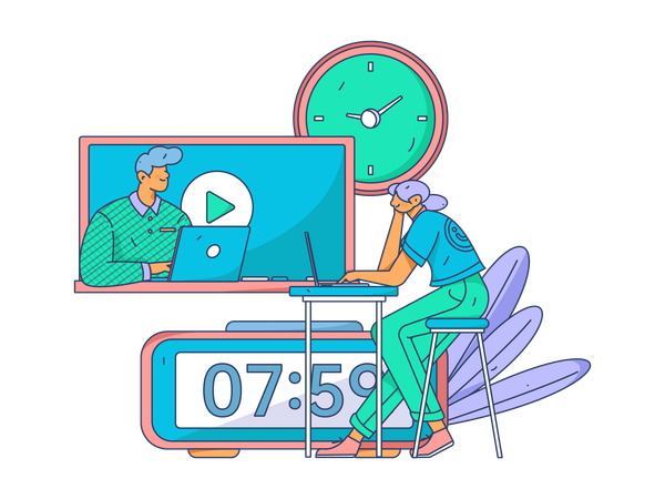 Girl and boy taking Online lecture  Illustration