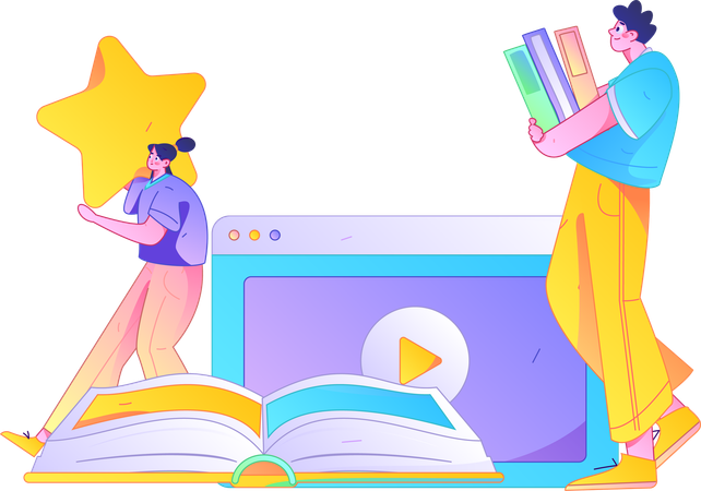 Girl and boy taking virtual class  Illustration