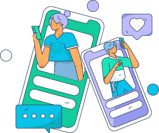 Girl and boy talking on social media using mobile  Illustration