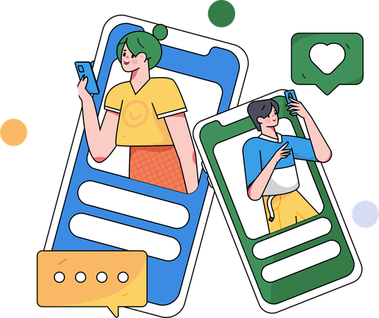 Girl and boy talking on social media using mobile  Illustration